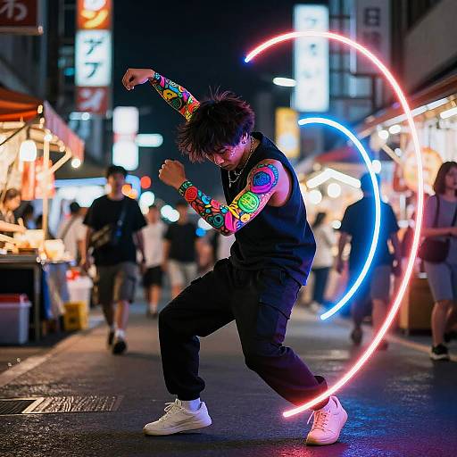 Neon Street Dancer in Urban Night Market