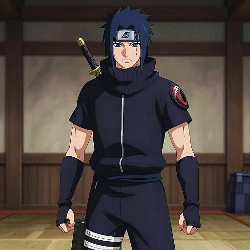 Stoic Anime Ninja in Dojo