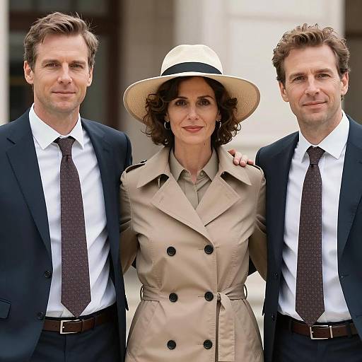 Professional Trio with Woman in Wide-Brimmed Hat