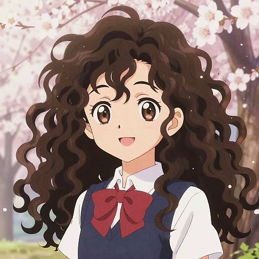 Vibrant Anime Girl with Curly Hair