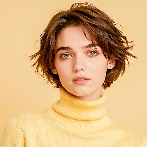 Young Woman in Yellow Turtleneck Sweater