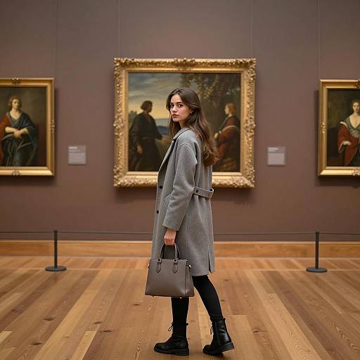 Elegant Woman in Art Gallery Setting