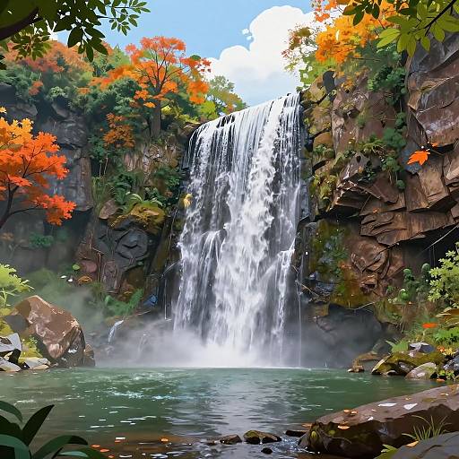 Animated Waterfall in Autumn Landscape