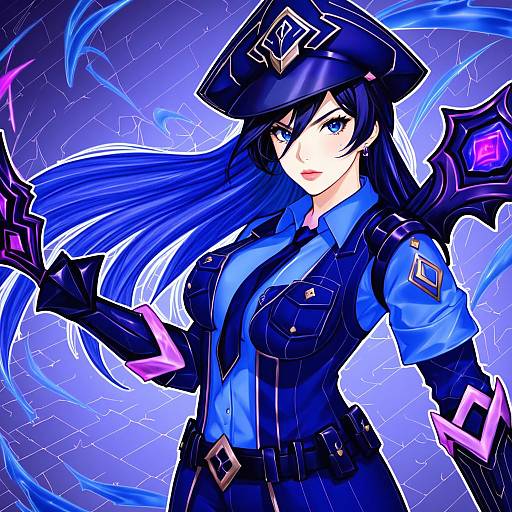 Illustration of Arcane caitlyn, league of legends in the style of Usatarou