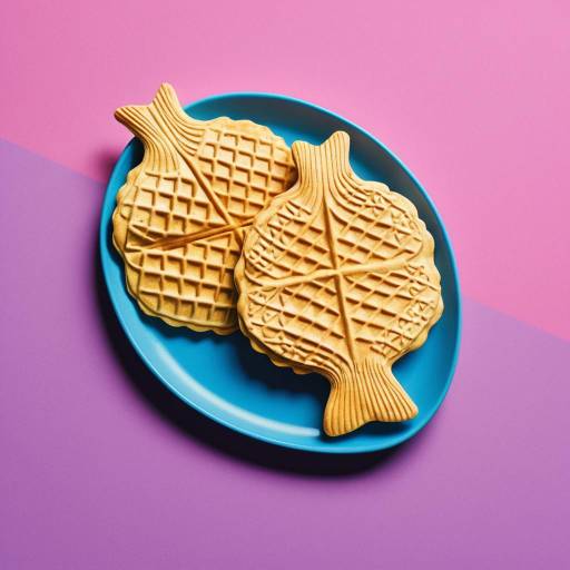 Taiyaki Waffles on Blue Plate