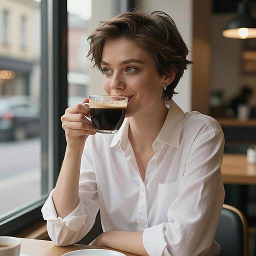 Chic Russian Woman Enjoying Coffee