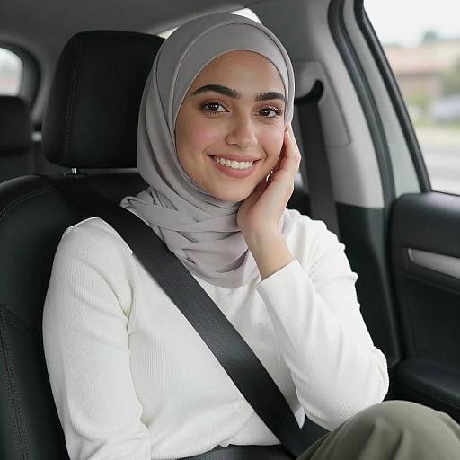 Smiling Woman in Car with Hijab