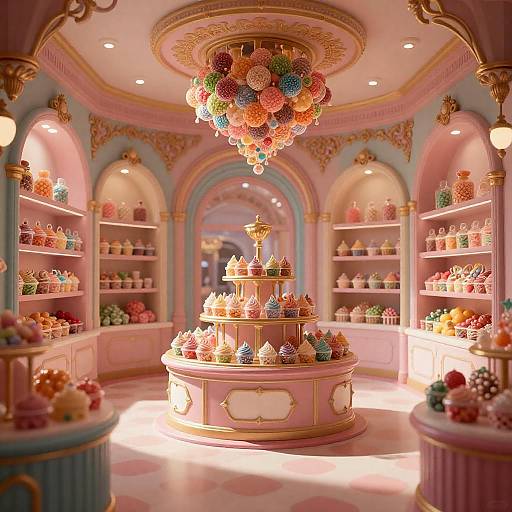 Vintage Candy Store Interior with Cupcakes