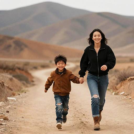 Joyful Run Through Desert Landscape