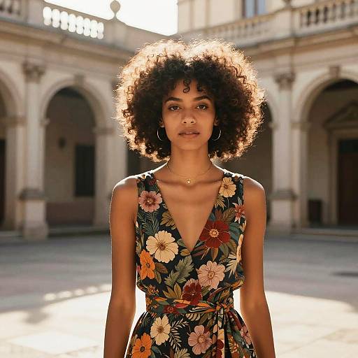 Vintage Afro Fashion in Historic Courtyard