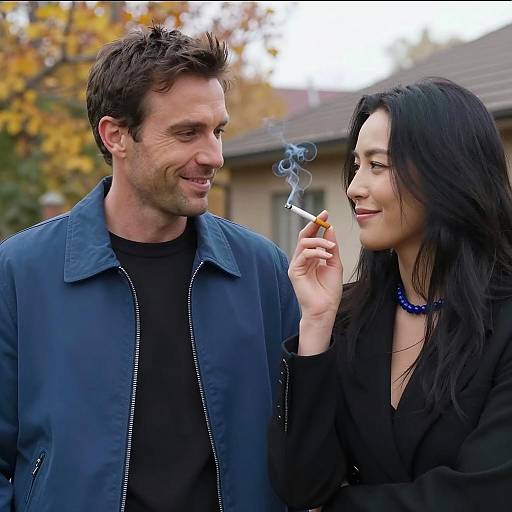 Couple Smiling Among Autumn Leaves