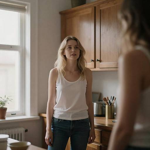 Sunlit Room with Blonde Woman Portrait