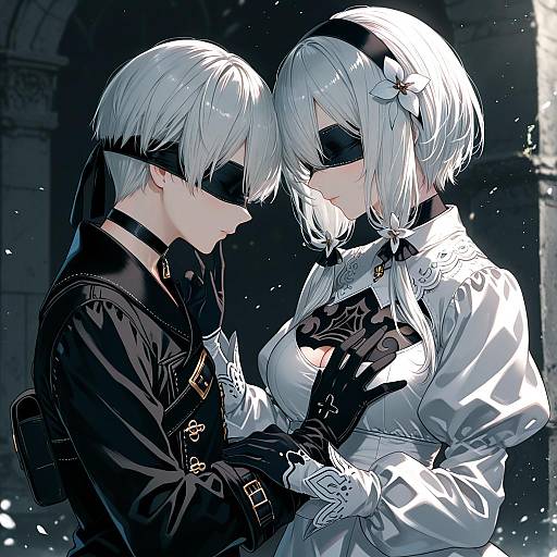 Illustration of 9s (nier:automata), nier (series) in the style of Onineko