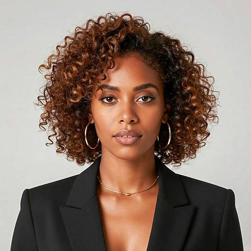 Portrait of Black Woman with Curly Hair in Black Blazer