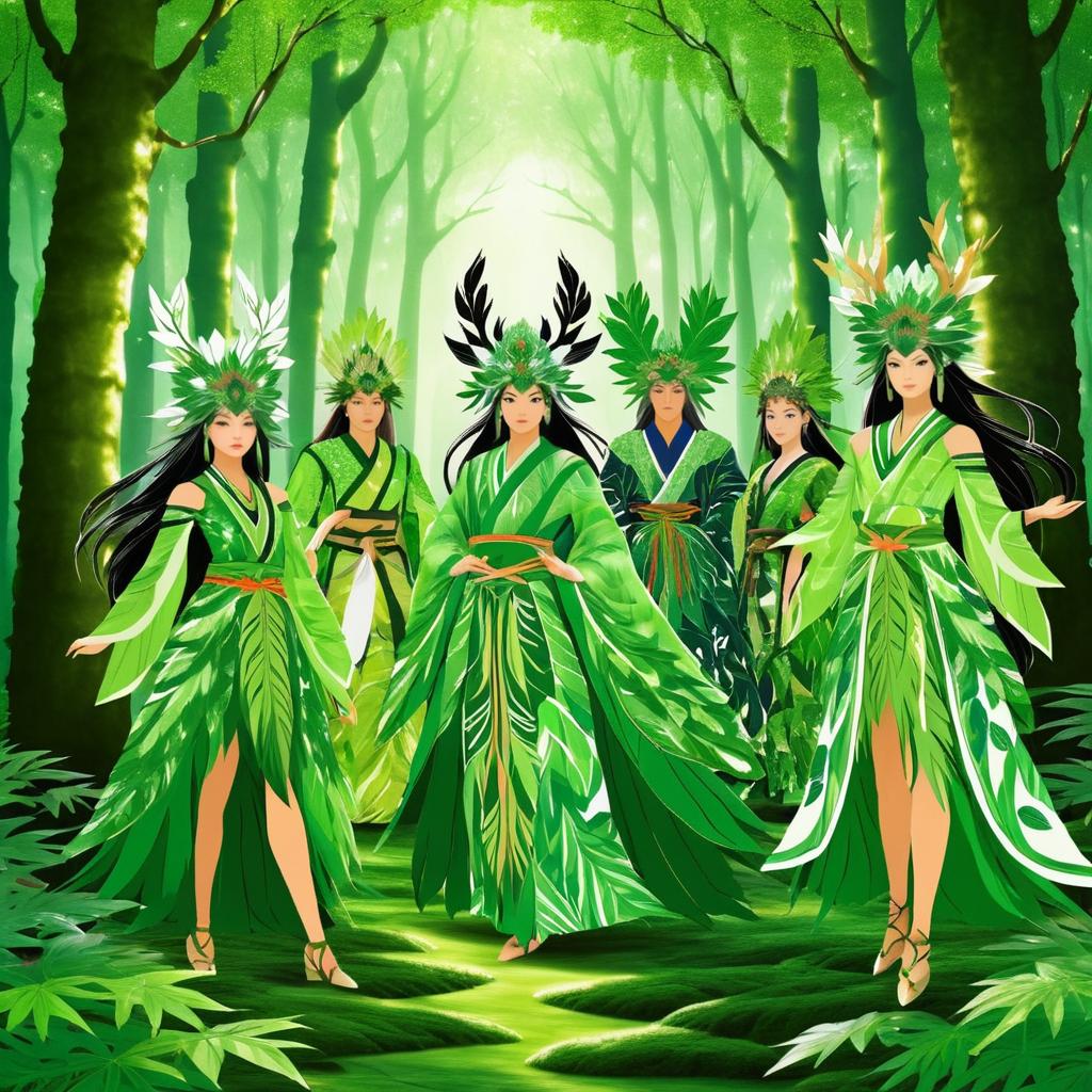 Mythical Forest Spirits in Ancient Grove