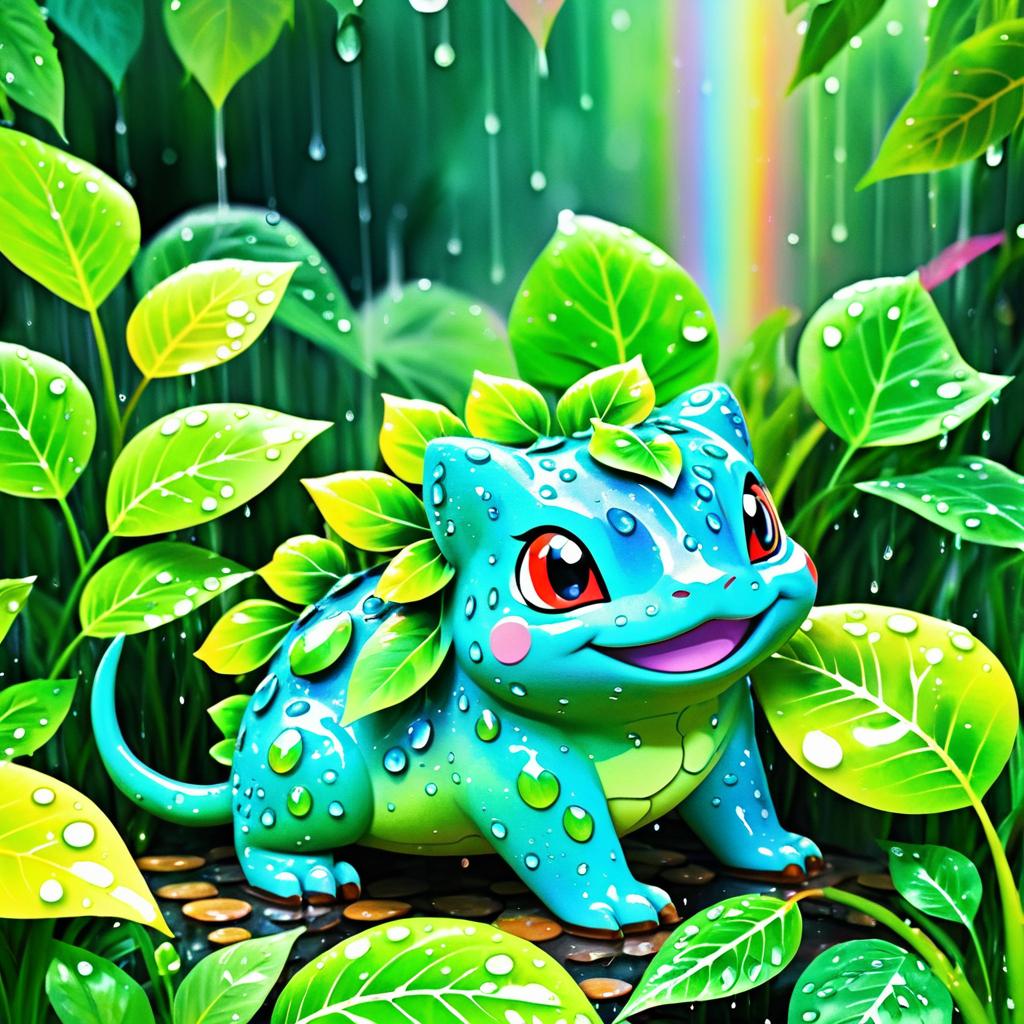 Vibrant Watercolor Bulbasaur in Garden