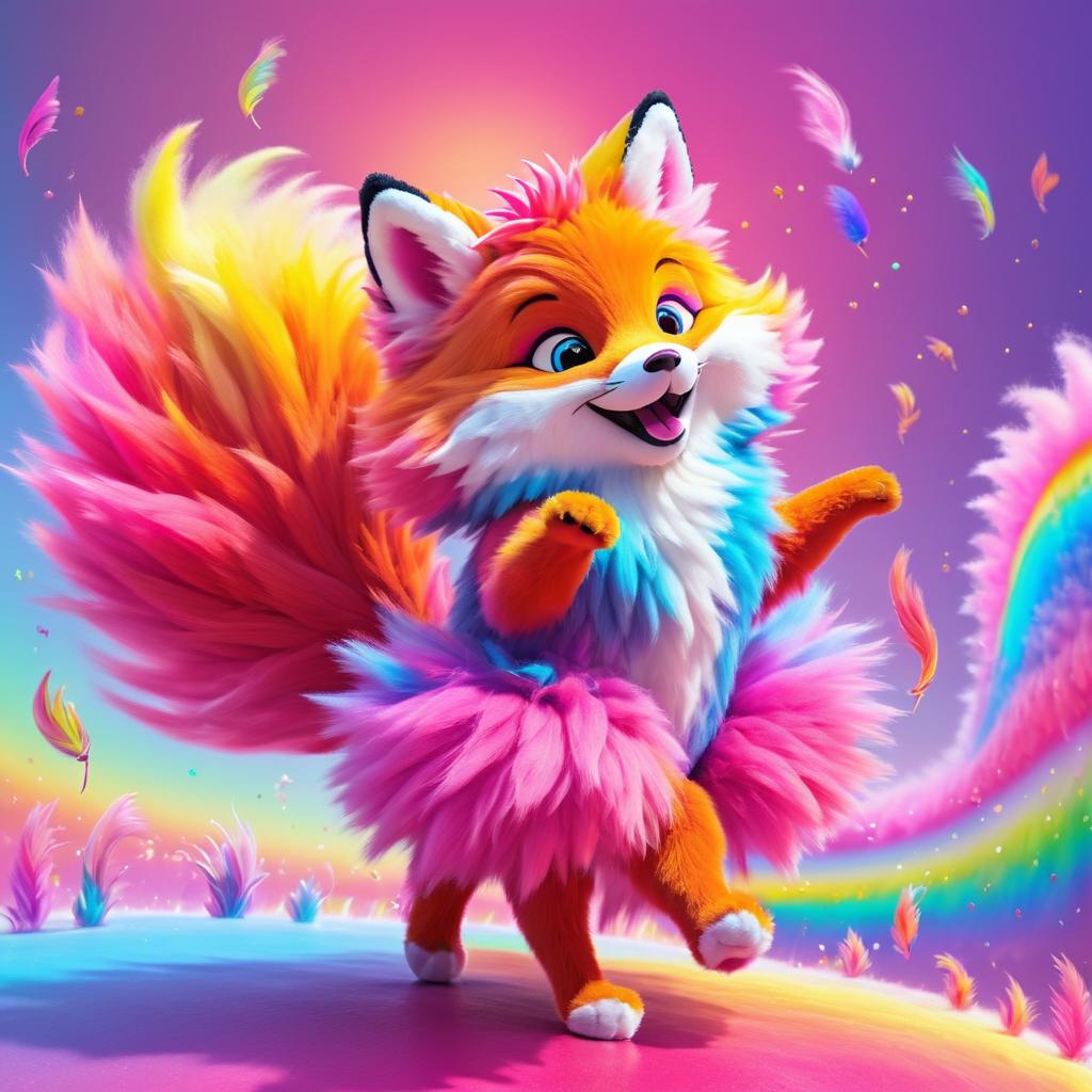 Whimsical Fluffy Fox Dancing on Rainbows