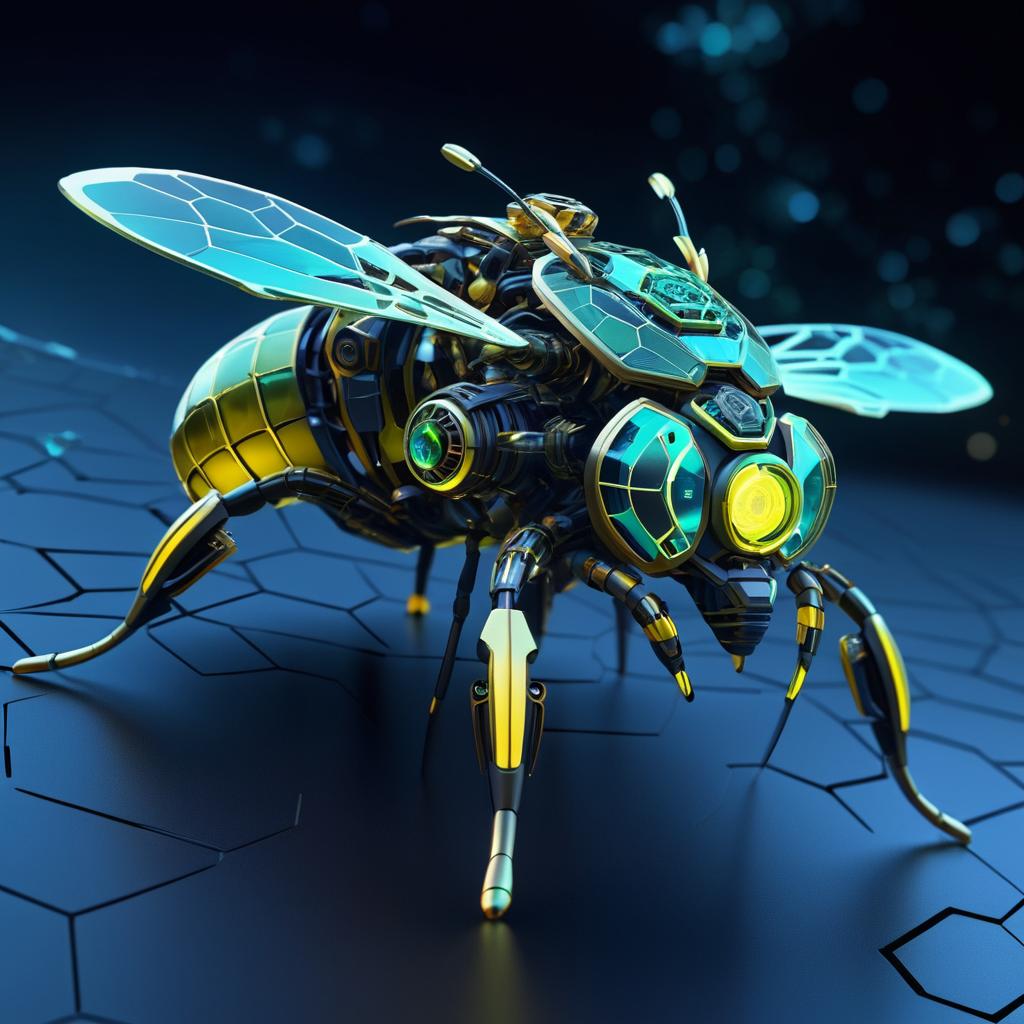 Futuristic Nano-Engineered Glowing Bees