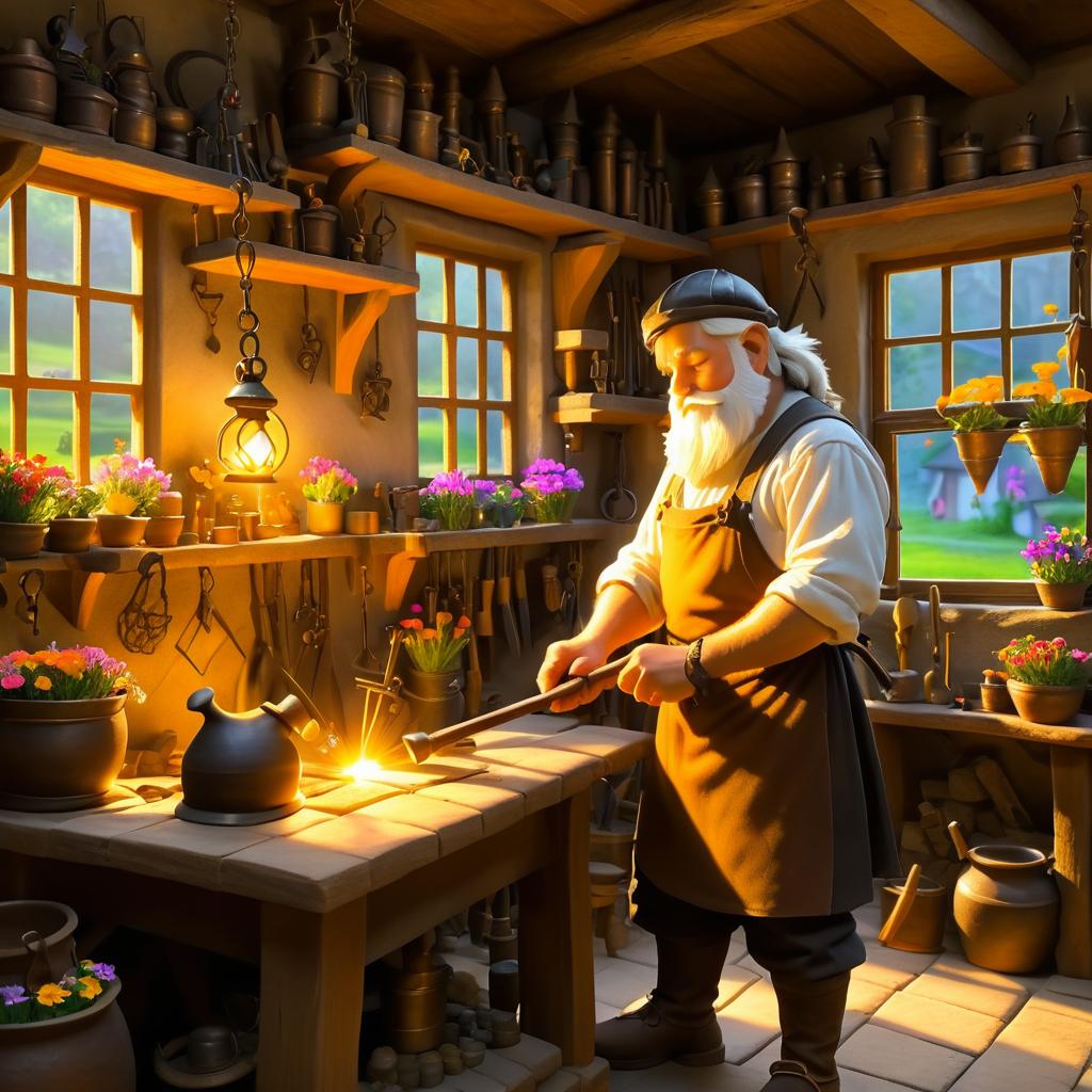 Charming Gnome Blacksmith in Village Workshop