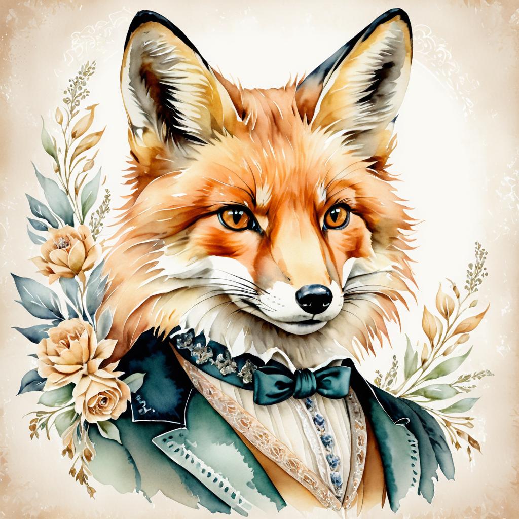 Elegant Victorian Fox Watercolor Portrait