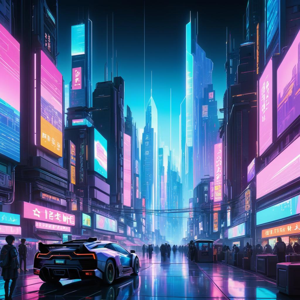 Futuristic Cyberpunk Cityscape in Anime Style