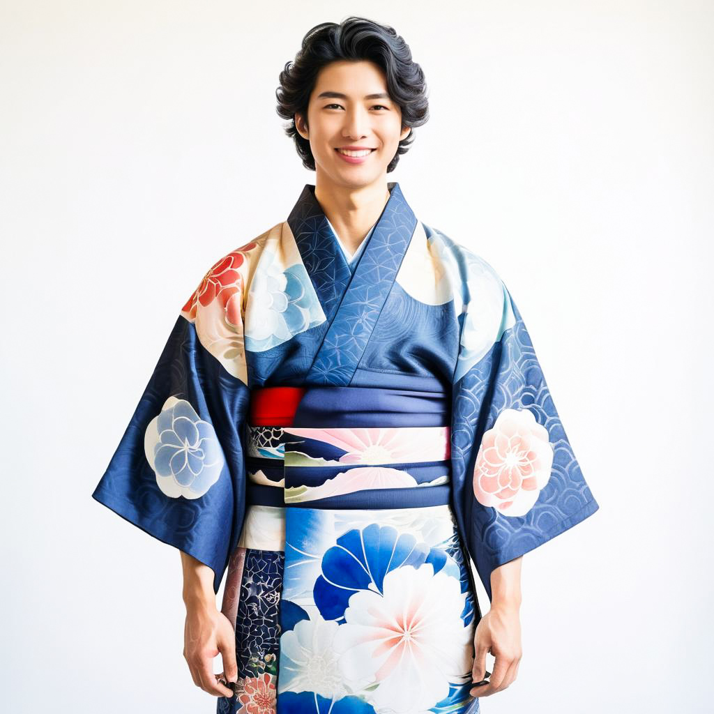 Smiling Young Man in Modern Yukata