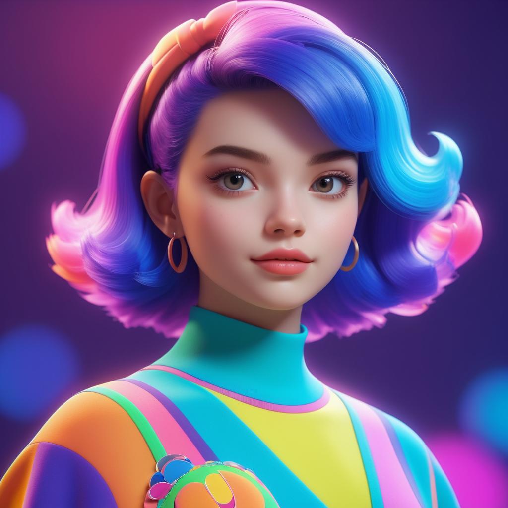 Whimsical 3D Portrait of Stylish Young Woman