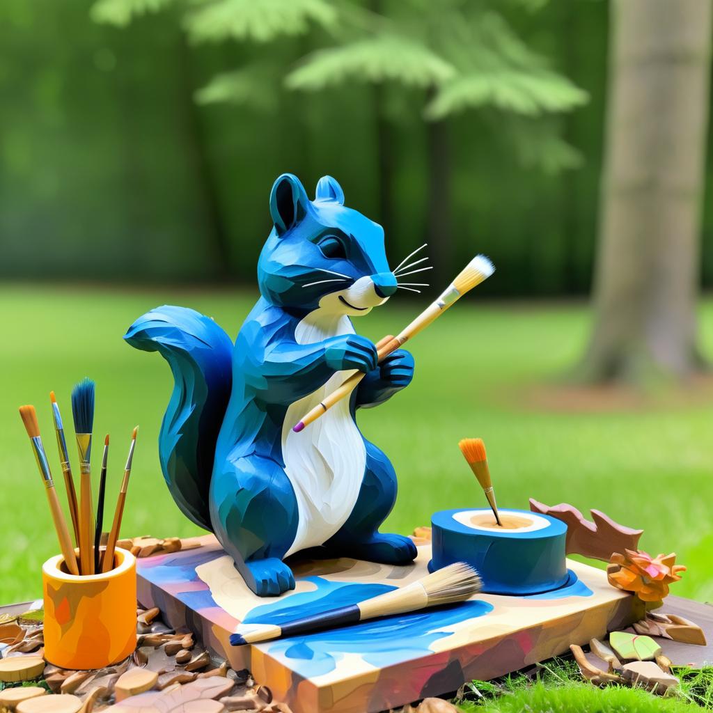 Playful Squirrel Sculpting with Paintbrush