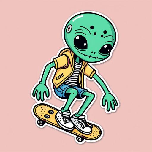 Alien Skateboarder Die-Cut Sticker Design