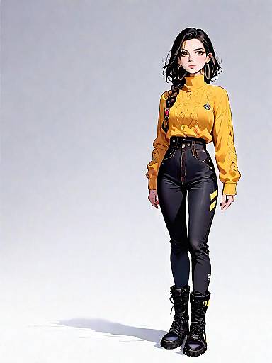 Woman in Yellow Sweater and Black Combat Boots