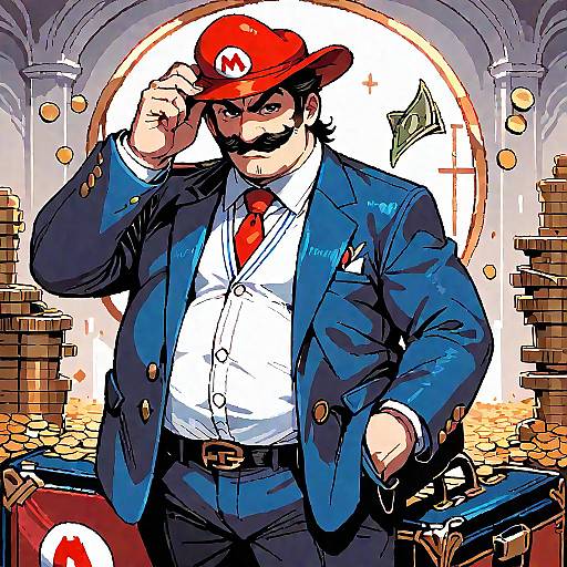 Pixel Art Obese Mario with Money