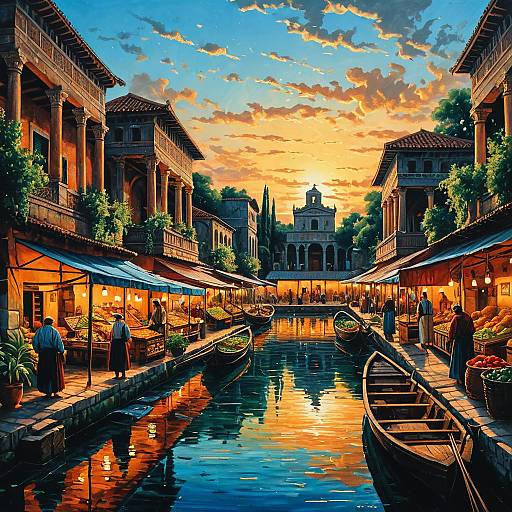 Vibrant Oil Painting of Ancient Marketplace