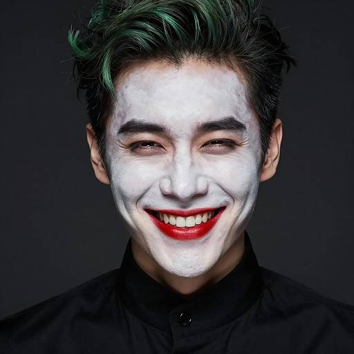 Smiling Man with White Face Makeup and Green Hair