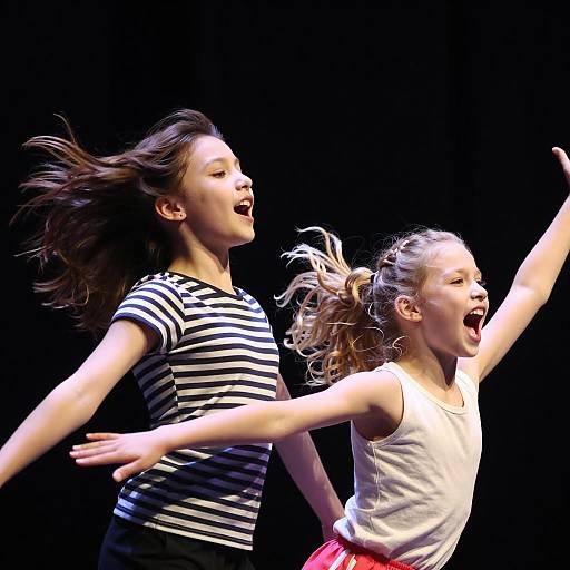 Two Girls Dancing Mid-Performance