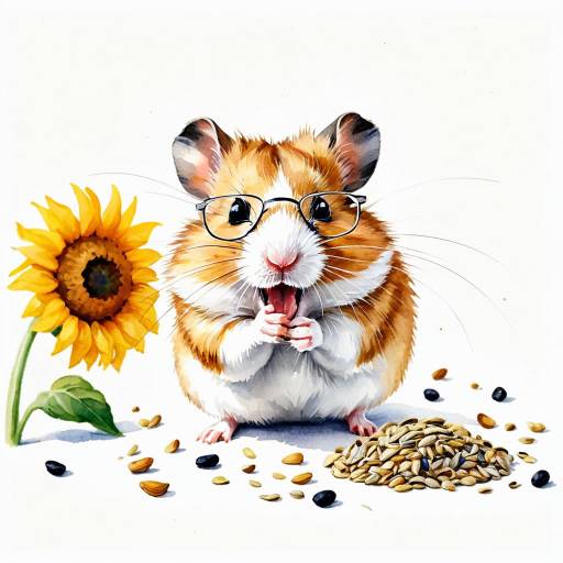 Joyful Hamster with Glasses Nibbling Sunflower Seed