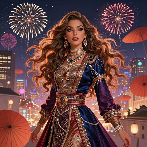 Vibrant Woman Amid Festive City Night