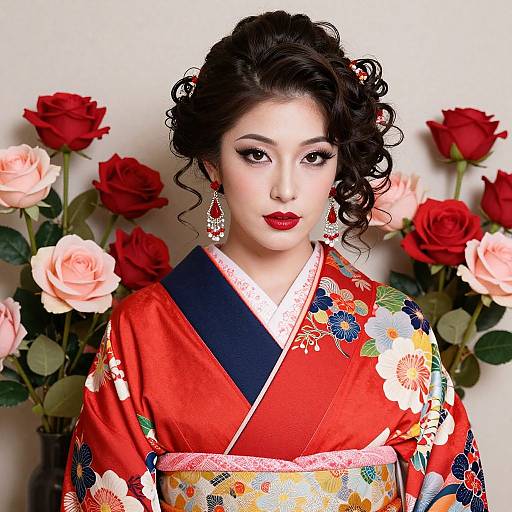 Elegant Woman in Floral Kimono