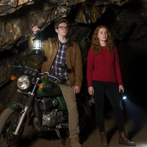 Lantern-lit Couple in Dark Cave