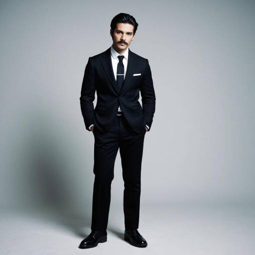 Man in Black Formal Suit with Mustache