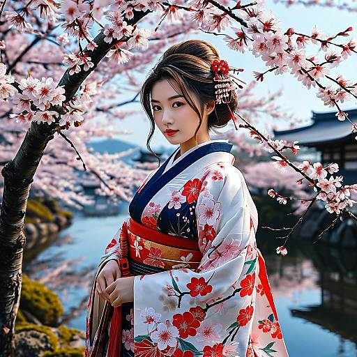 Masterpiece Kimono Girl with Cherry Blossoms