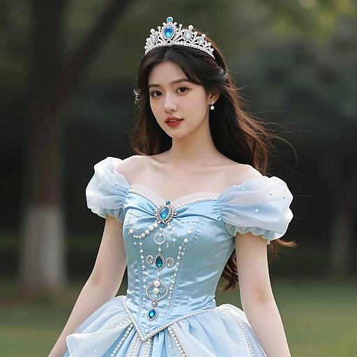 Blue Satin Princess with Jeweled Tiara