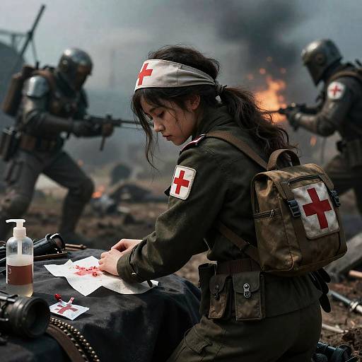 Female Battlefield Medic in Action
