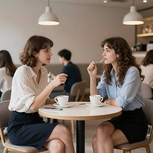 Two Women Conversing in Modern Café