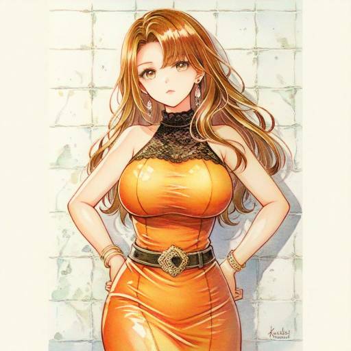 Elegant Kurisu Makise in Orange Dress