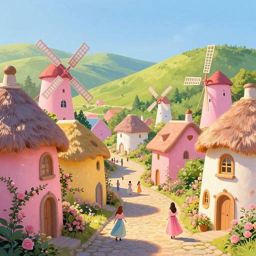 Whimsical Pastel Fantasy Village