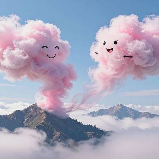 Playful Cloud Feud Over Colorful Mountains