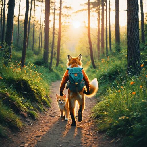 Fox and Cat Hiking at Sunset Fox and Cat Hiking at Sunset