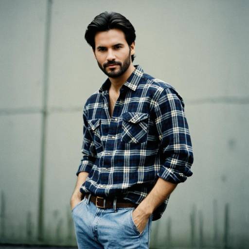 Casual Young Man in Plaid Shirt and Denim