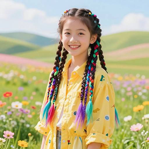 Vibrant Girl with Colorful Braids