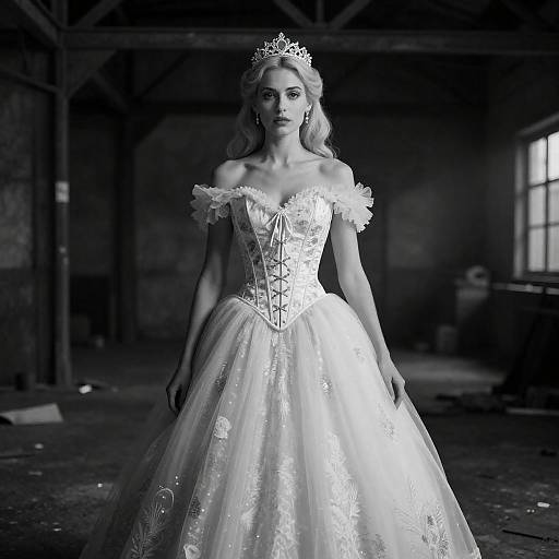 Industrial Ball Gown Portrait in Monochrome